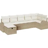 vidaXL Tuinbank Set 7 st Beige poly rattan