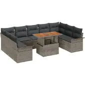 vidaXL Tuinbank Set met opslag 10 pcs Grijs Poly rattan
