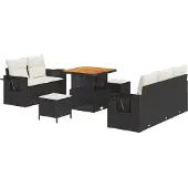 vidaXL Tuinbank Set 8 st Zwart poly rattan