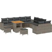 vidaXL Tuinbank Set 17 st 10-Aantal zitplaatsen Grijs poly rattan