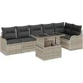 vidaXL Tuinbank Set 7 st Lichtgrijs Poly Riet