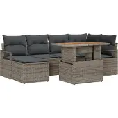 vidaXL Tuinbank Set 7 st Grijs Poly rattan