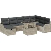 vidaXL Tuinbank Set 9 st Lichtgrijs poly rattan