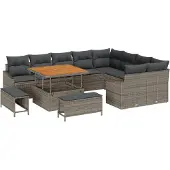vidaXL Tuinbank Set 12 st Grijs poly rattan
