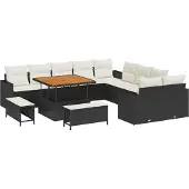 vidaXL Tuinbank Set 17 st 12-Aantal zitplaatsen Zwart en Crème