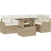vidaXL Tuinbank Set 6 st Beige Poly Riet