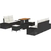 vidaXL Tuinbank Set met kussen 8 pcs Zwart poly rattan