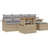 vidaXL Tuinbank Set 6 st Beige Poly rattan