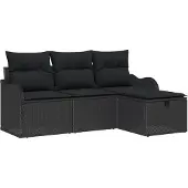 vidaXL Tuinbank Set 4 st Zwart poly rattan