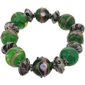 Behave – Armband – Groen – Antiek zilverkleur – Bohemian stijl – Glaskralen – Elastisch