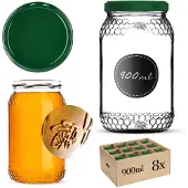 Kadax Glazen pot Lierde 900ml 82mm 8 stuks + groene deksels