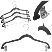 Kadax Aube flocked kledinghanger met clips, donkergrijs, 3 st.