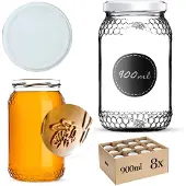 Kadax Glazen pot Lierde 900ml 82mm 8 stuks + witte deksels