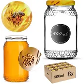 Kadax Glazen pot Lierde 900ml 82mm 8 stuks + deksels "Bij"