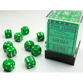 Chessex Opaque Groen/wit D6 12mm Dobbelsteen Set (36 stuks)