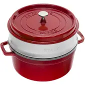 Staub braadpan - cocotte 26cm, 5,2L, rood met stoominzet