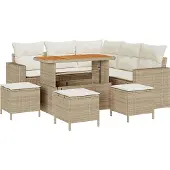 vidaXL Tuinset met 10 stuks, 7 zitplaatsen, beige en crème, van polyrotan