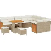 vidaXL Tuinbank Set met kussen 13 pcs Beige en Crème poly rattan