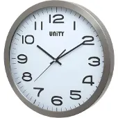 Unity Grote wandklok, Manhattan metaal, geborsteld zilver aluminium, 40 cm