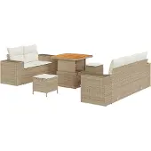 vidaXL Tuinbank Set 8 st 8-Aantal zitplaatsen Beige en Crème Poly Riet