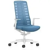 Interstuhl bureaustoel PUREis3, vaste armleuningen, 3D auto-synchroonmechanisme, kuipzitting, gazen rugleuning, pastelblauw/wit