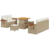 vidaXL Tuinbank Set met kussen 10 pcs Beige en Crème poly rattan