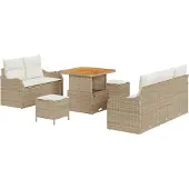 vidaXL Tuinbank Set met kussen met opslag 8 pcs Beige en Crème