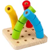 Bigjigs houten stapelspeelgoed wankel-pinnenbord Montessori 17-delig.