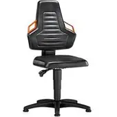 BIMOS Werkstoel, glijders, bekleed met kunstleder zwart, handgrepen oranje