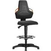 BIMOS Werkstoel, glijders + voetenring, Supertec zwart, handgrepen oranje