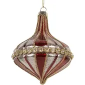 Clayre & Eef Kerstbal Overig Ø 9x11 cm Rood Wit Glas Kerstballen