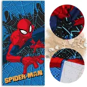 Marvel Spider-Man SNELDROGENDE Strandlaken, badlaken voor kinderen 70x140 cm OEKO-TEX