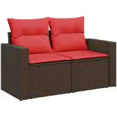 vidaXL Tuinbank met kussens, 2-zits, bruin, polyrotan