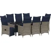 vidaXL Tafel en stoelen set met kussen 9 pcs Grijs PE Riet