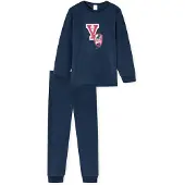 Schiesser Nachtkledij ' Cat Zoe Fleece ' donkerblauw