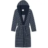 Schiesser Badjas lang 'Feather Terry' navy / wit