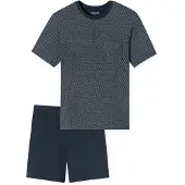 Schiesser Pyjama lang 'Schlafanzug kurz - Comfort Essentials' nachtblauw / offwhite