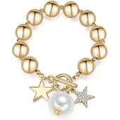 Lulu & Jane Armband goudgeel / parelwit