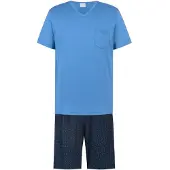 Mey Pyjama kort 'Micro Blue' navy / hemelsblauw / wit