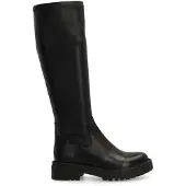 Manfield Zwarte hoge leren stretch laarzen | Maat 42