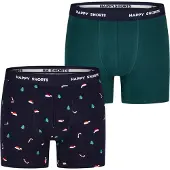 Happy Shorts Boxershorts 'Xmas' donkerblauw / petrol / wit
