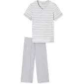 Schiesser Pyjama 'Casual Essentials ' grijs gemêleerd / wit