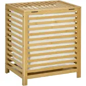 Aosom -Wäschekorb-Bambus, Polyester-50L x 36B x 60H cm-Naturholz