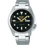 Seiko automatisch zilver heren horloge met zwarte wijzerplaat & roestvrij stalen band