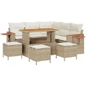 vidaXL Tuinbank Set 9 st 8-Aantal zitplaatsen Beige en Crème