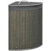 HOMCOM -Wäschekorb-Bambus-38L x 38B x 57H cm-Grau