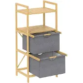 HOMCOM -Wäschekorb-Bambus, Polyester-44L x 34B x 96H cm-Naturholz