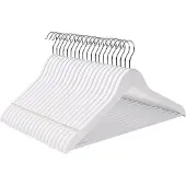 Songmics Houten kleerhanger antislip, Wit + Zilver / 20