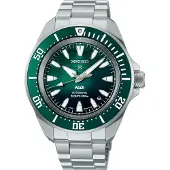 Seiko automatisch zilver heren horloge met groene wijzerplaat & roestvrij stalen band