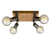 Briloner Leuchten WOOD BASIC - plafondlamp vierkant - spots draaibaar - 4xE27 max. 25W - Materiaal: hout en Metaal - Kleur: zwart en Metaal grijs